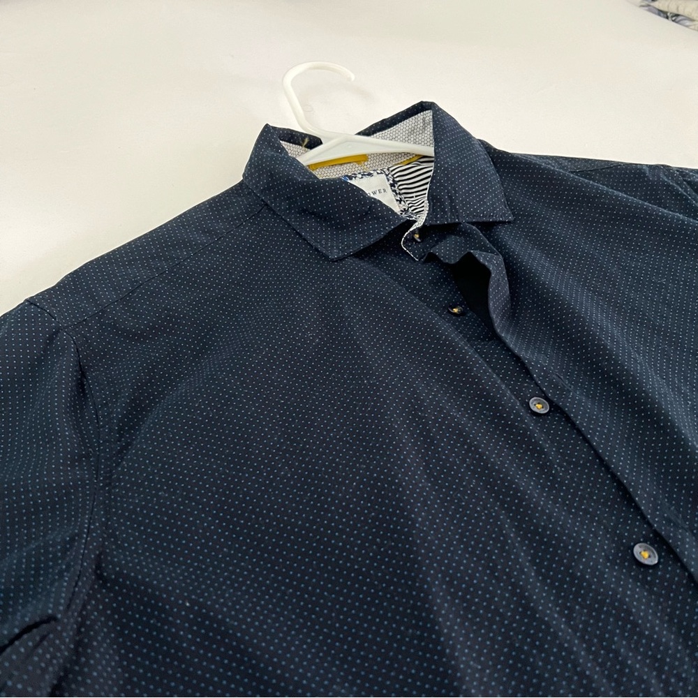 Denim & Flowers Short sleeve Navy Shirt with Dots